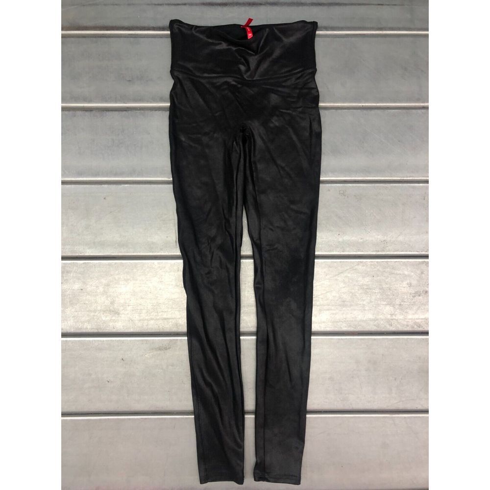 Spanx Leggings Womens Small Black High Waist Faux Leather Compression Workout